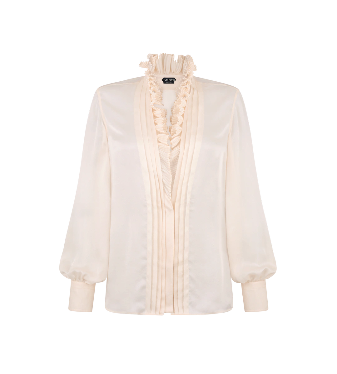 BLUSA A MANICHE LUNGHE CON SCOLLO A V, PLISSÉ E VOLANT BLUSA A MANICHE LUNGHE CON SCOLLO A V, PLISSÉ E VOLANT