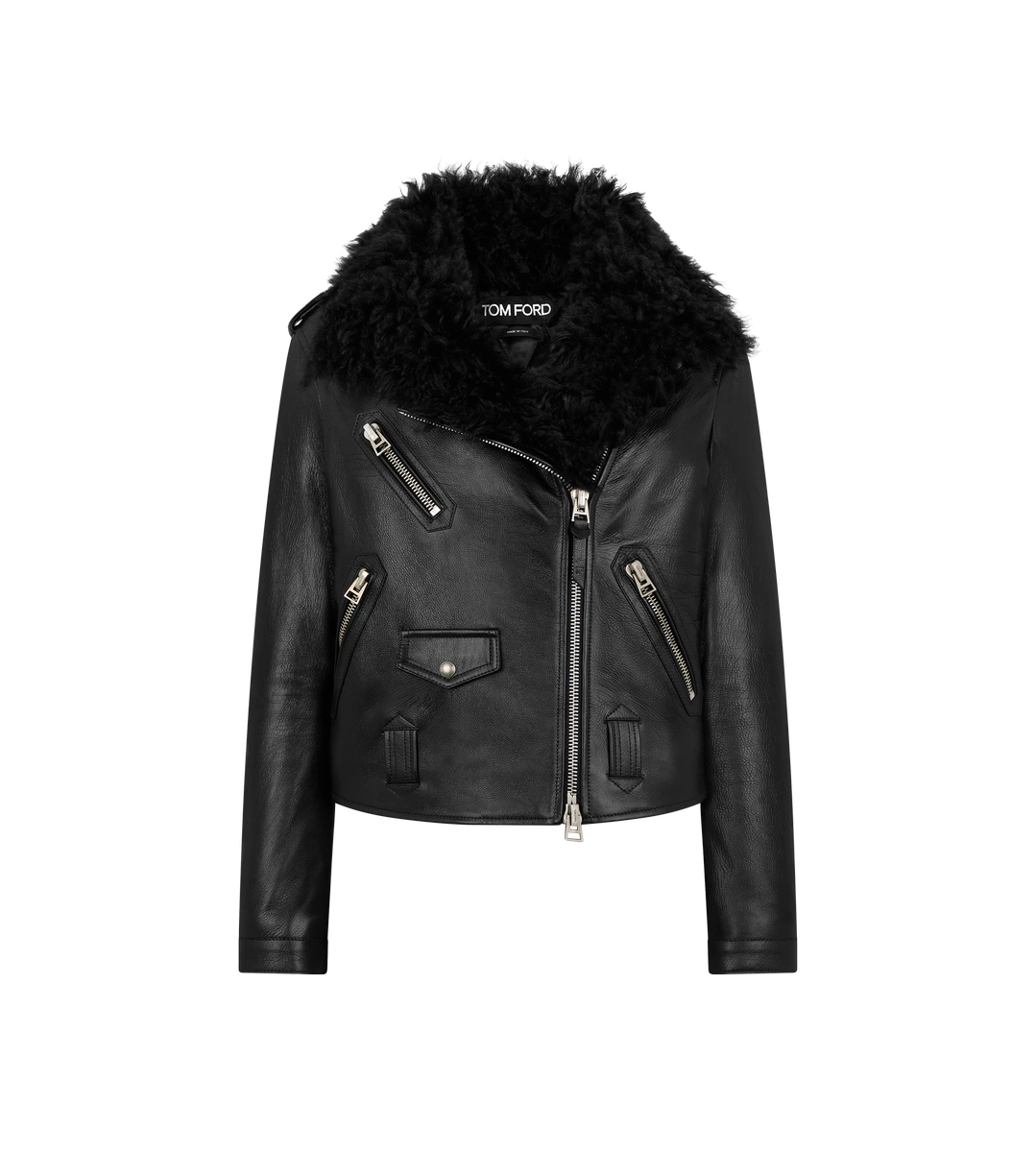 GIACCA BIKER ASIMMETRICA IN PELLE CON SHEARLING GIACCA BIKER ASIMMETRICA IN PELLE CON SHEARLING