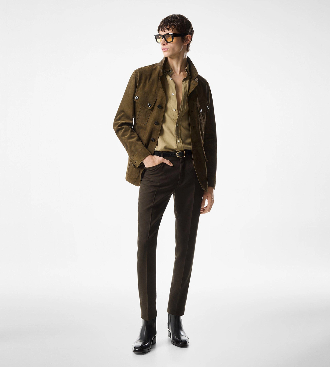 GIACCA MILITARE SARTORIALE IN CASHMERE E CAMOSCIO GIACCA MILITARE SARTORIALE IN CASHMERE E CAMOSCIO
