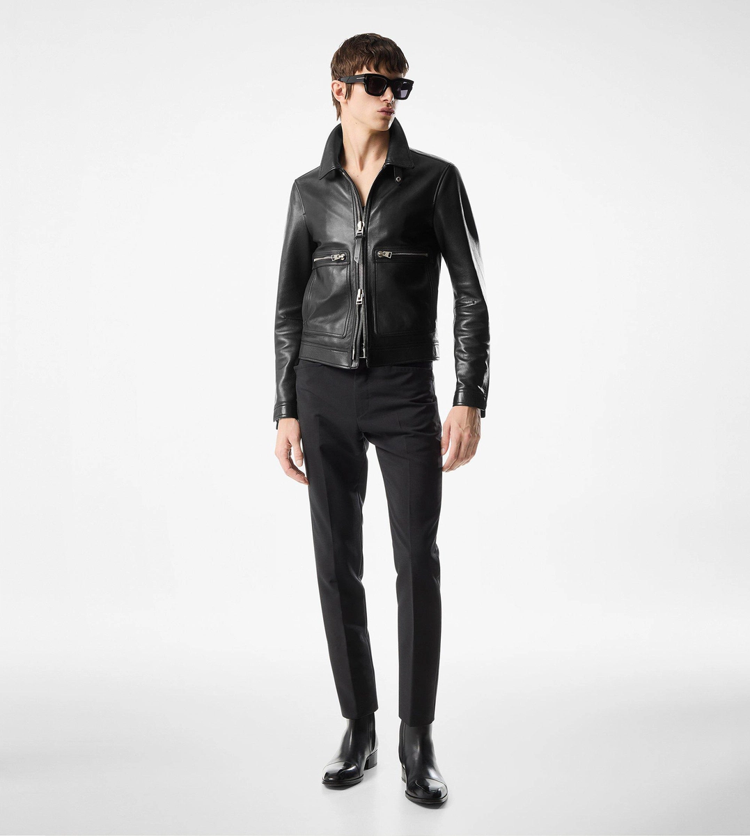 GIACCONE IN PELLE GRANA CON ZIP A CONTRASTO GIACCONE IN PELLE GRANA CON ZIP A CONTRASTO