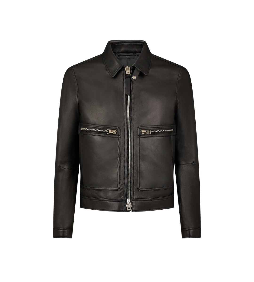 GIACCONE IN PELLE GRANA CON ZIP A CONTRASTO GIACCONE IN PELLE GRANA CON ZIP A CONTRASTO