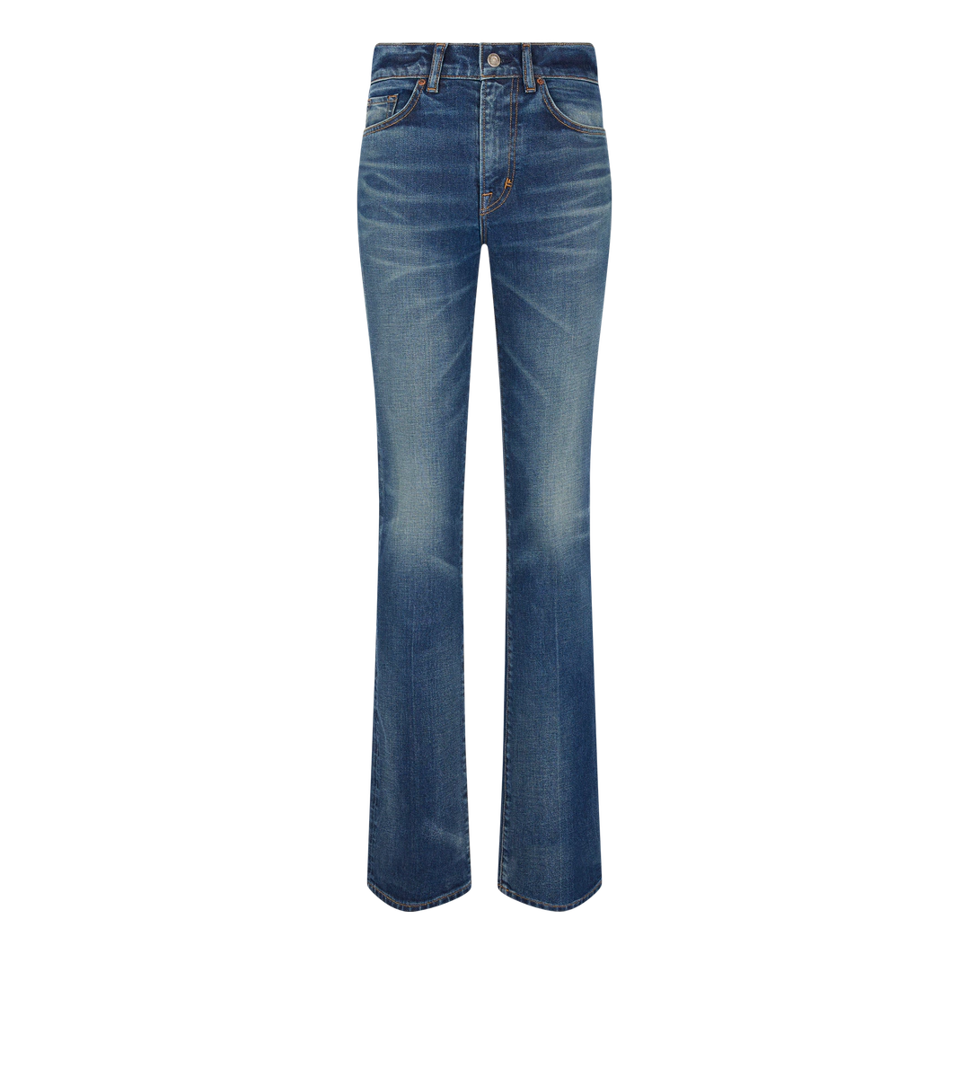 PANTALONI A ZAMPA IN DENIM GREZZO ELASTICIZZATO PANTALONI A ZAMPA IN DENIM GREZZO ELASTICIZZATO